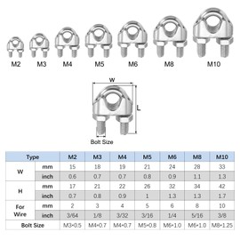 PATIKIL 1/4" / 6mm Wire Rope Cable Clip Clamp, 6Pcs M6 304 Stainless Steel U Bolt Saddle Fastener for Rigging Railing, Silver Tone