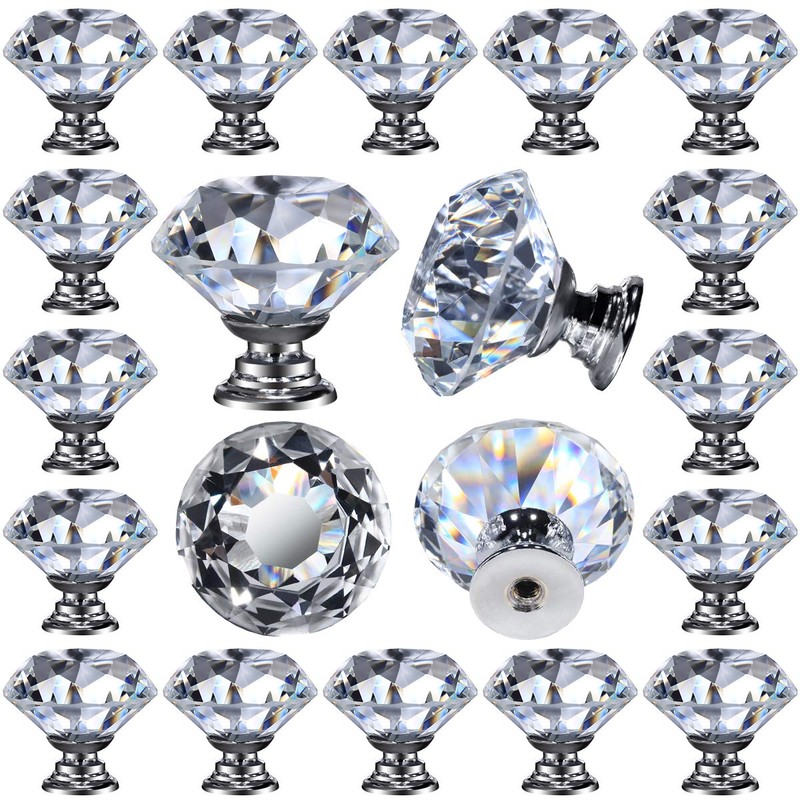 26 pcs Glass Cabinet Knobs Crystal Drawer Pulls Clear 30