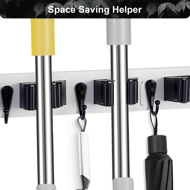 FunCee Broom Holder Wall Mount With 5 Slots & 4