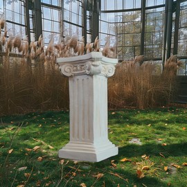 GRASOLAR Elegant Classical Greek Roman Ionic Order Vintage Weathered Column Pedestal Decorative Display Stand for Statues Plants, or Vases Perfect for Home Decor and Event Settings, White