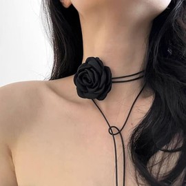 Women's Necklace Flower Choker Chain Adjustable Necklace Vintage Long Wax Rope Choker Sexy Flower Chain Choker Jewellery for Wedding Birthday Party Banquet Prom Cream 5.5 x 6 cm