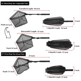 PLUSINNO Fishing Net Fish Landing Net, Foldable Collapsible Telescopic Pole Handle, Durable Nylon Material Mesh, Safe Fish Catching or Releasing