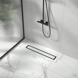 Bernkot Linear Shower Drain 18", Matte Black Floor Drain with Tiled Insert Grate & Hair Strainer, 304 Stainless Steel Bathroom 2-in-1 Tiled in Drain, CUPC Certified (Matte Black, 18'')