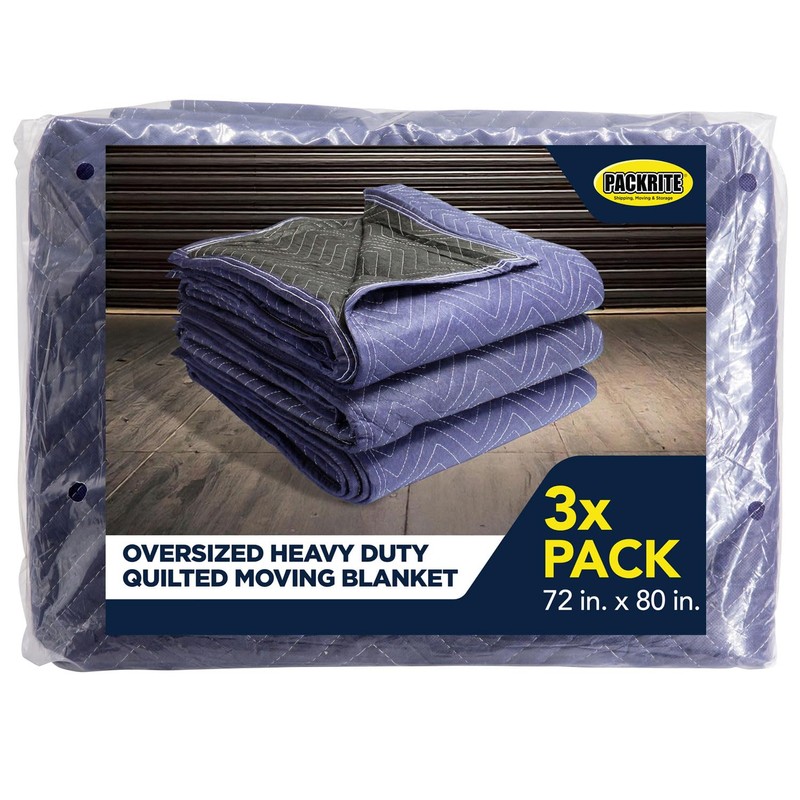 PackRite Deluxe Moving Blanket Pad, Quilted Blue 72"x80" 3 Pack