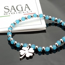 SAGA GIOIELLI® Women's Bracelet with Crystal Clover Leaf Lucky Charm Steel Stainless Steel Stone, Stainless Steel