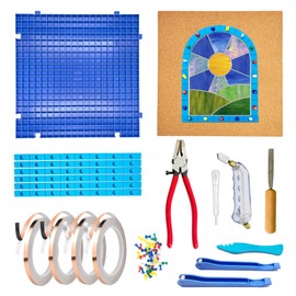Stained Glass Supplies Kits, Glass Cutting Tools, Black Backed and Silver Backed Copper Foil Tape for Stained Glass Making (Basic Kit)