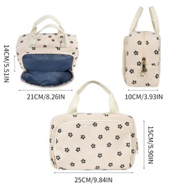 Funtlend Women's Cosmetic Bag Cord Toiletry Bag Women's Cosmetic Bag with Many Compartments Cord Toiletry Bag Cosmetic Bag Travel Toiletry Bag Wash Bag for Travel Girls Women, Beige2