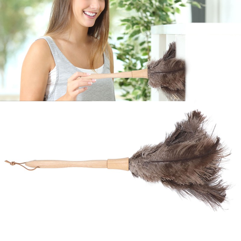 Feather Duster Light Weight Soft Long Handle Reusable Black Ostrich