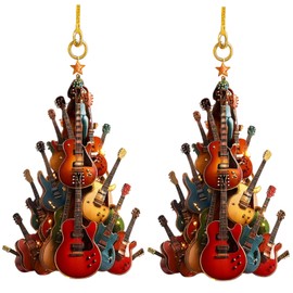 Christmas Decorations, 2Pcs Acrylic Guitar Christmas Tree Ornaments, Music Theme Holiday Decor, for Music Enthusiasts, Musicians, Teachers, 9cm Each