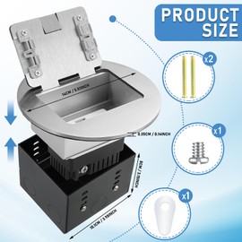 Kanayu Silver Recessed Floor Outlet, 3.98"x 3.66" x 3.15" 1-Gang, Receptacles Duplex with 4.8A USB Chargers 20A TR Device and Waterproof Adjustable Steel Box, Round Electrical Outlet Kit, Etl Listed