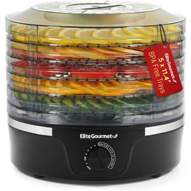 Elite Gourmet EFD319 Food Dehydrator, 5 BPA-Free 11.4" Trays Adjustable Temperature Controls, Jerky, Herbs, Fruit, Veggies, Dried Snacks, Black
