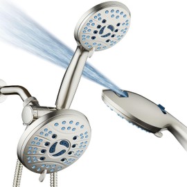 AquaCare for California As-Seen-On-TV High Pressure Handheld Rain 50-mode 3-way Shower Head Combo, Anti-clog Jets, 2-mode Tub & Pet Power Wash, Wall Bracket, 6 ft. Stainless Steel Hose, Nickel Finish
