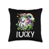 Cute Unicorn Shamrock St Patricks Day Unicorn Lepricorn Throw Pillow