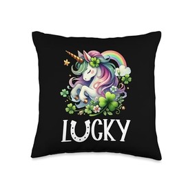 Cute Unicorn Shamrock St Patricks Day Unicorn Lepricorn Throw Pillow