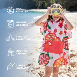 Dock & Bay Poncho with Hood - for Kids - Super Absorbent, Quick Dry - Includes Bag - Turtley Tropical, Small (Age 4-7)