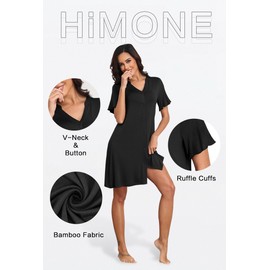 HiMONE Nightgowns for Women Button Down Pajamas Cooling Maternity soft Labor and Delivery Gown for Hospital Black