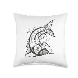 Angel Fishing, lustige Sprüche Cat Fish Catfish Comic Art Graphic for Men Women Children Throw Pillow, 16x16, Multicolor