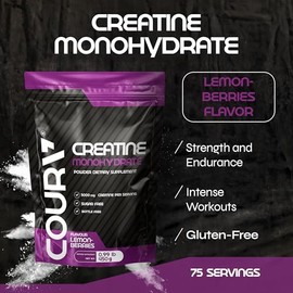 COURA Monohidrato de creatina sabor a bayas de limón - Suplemento deportivo - Fuerza y resistencia - Ideal para entrenamientos intensos - Sin gluten -