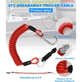 XFIRE-GEAR 【Update 6FT Trailer Brake Away Cable, Trailer Breakaway Safety Cable Spring Towing Coiled Wire for RV Trailer Emergency Camper Breakaway Switch