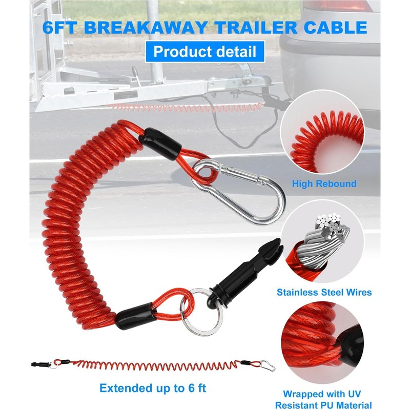 XFIRE-GEAR 【Update 6FT Trailer Brake Away Cable, Trailer Breakaway Safety
