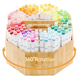 Ohuhu Rotating Marker Organizer for Alcohol Markers, 360-Degree Rotating Bamboo Storage Hold 162 Honolulu& B Alcohol Markers, Pens Pencil Holder with 8 Compartments for Home Classroom Office Decor