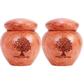 Aprllolg Small Wood Keepsake Urn for Human Ashes,Mini Urns for Ashes Made of Wood with Tree of Life Pattern Engraved,Memorial Cremation Urn for Human Pet Ashes (Brown, 2.56in, Tree of Life-2 Packs)