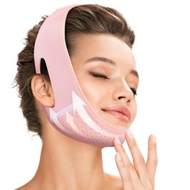 Reusable V Line Lifting Mask with Chin Strap for Sleeping,Face Lift Prevent Sagging, Jaw Exerciser,Pink,M - Color: pink