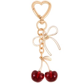 Rikhiua Cherry Keychian Cute Bag Charm Bow Keychain for Women Birthday Christmas Gifts (Gold Red B)