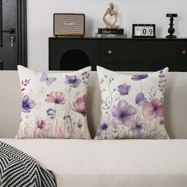 TAJWE Floral Throw Pillow Covers 20x20 Set of 2 Spring Summer Outdoor Decor Pillow Cases for Home Couch Decorations
