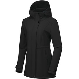 BANTREK Women's Softshell Jacket Lightweight Waterproof Windbreaker Hooded Fleece Lined Insulated Coat for Outdoor Travel (Black,XX-Large)