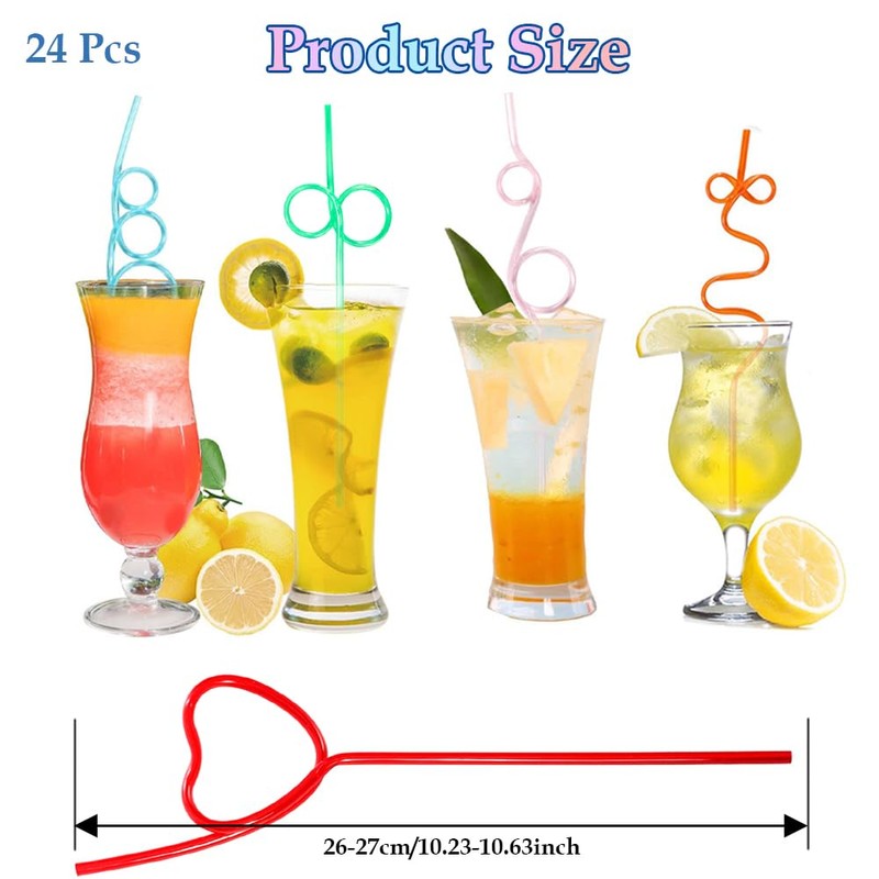 24 Pcs Crazy Straws,Silly Straws for Kids,Reusable Plastic Fun Straws,Reusable