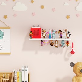 for Tonies Shelf Magnetic - Tonies Figure Organizer for Kids Room, Wooden Magnetic Display Shelf for Tonies Box Holder, Wall Floating Shelves Toy Storage Compatible Charging Station(1 Tier, White)