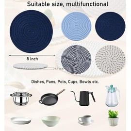 8” Blue Trivets for Hot Dishes, Hot pots and Pans, 6 Heat Resistant Hot Pads, Pot Holders for Kitchen, Hot Plate Mats for Kitchen Countertops, Table, Home Essentials Farmhouse Decor (8 in Blue)