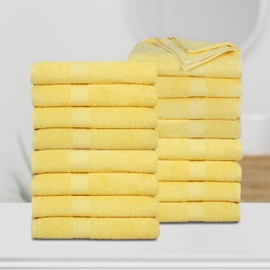 Ample Decor Bath Towels Pack of 16 600 GSM 100% Cotton, Absorbent Soft Premium Quality Machine Washable, Oeko Tex Certified, for Bathroom, Hotel, Spa, Gym, Kitchen - Yellow - 30 X 54 Inch
