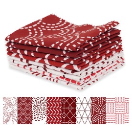 Soimoi 8 Pc Fat Quarter Bundle-Japanese Sashiko Print 18"x 22" DIY Patchwork-100% Cotton Pre-Cut Quilting Fabric (Navy Blue & Red)
