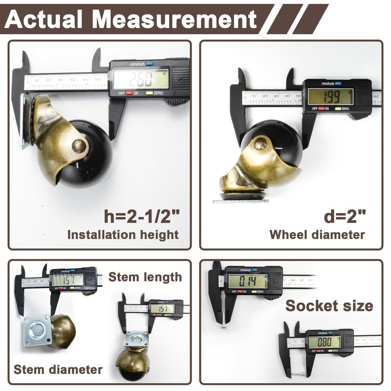 MYSIT 2 Inch Vintage Ball Casters Swivel Top Plate Caster
