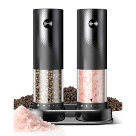 Electric Salt and Pepper Grinder Set, Rechargeable Automatic Salt and Pepper Shakers, Kitchen Appliances with External Adjustable Coarseness, Larger Hopper for Cooking, Home Gifts (2 Pack,Black/Black)