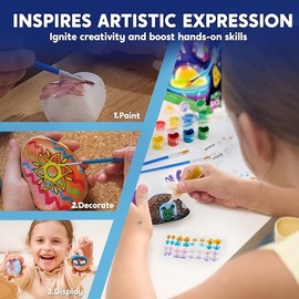 JOYIN Kit de pintura de 12 rocas que brillan en la oscuridad, 43 piezas de arte y manualidades para niños de 6 a 12 años, materiales de arte con 18 pi