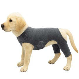 Recovery Suit For Dogs, Dog Leg Surgery Recovery Suit, Leg Wound Protector Brace, Comfortable Elbow Protector Cone alternative Prevent Licking Bite Long Sleeve, Avoids Wound Infection (Gray, XS)
