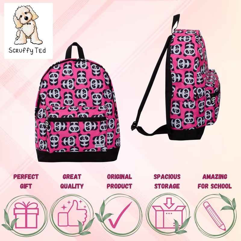 ScruffyTed Panda Girls Backpack For Kids Large Capacity Travel Rucksack