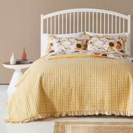 Greenland Home Somerset Ruffled Country Gingham Quilt Set, 2-Piece Twin/XL, Gold