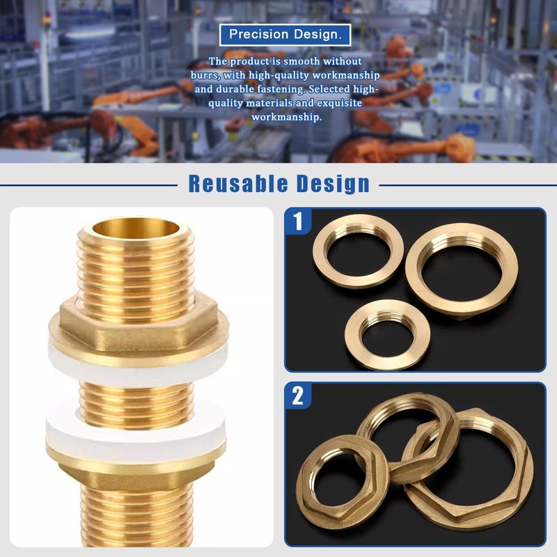 Glarks 6pcs G1 G1/2 G3/4 3 Sizes Brass Lock Nut