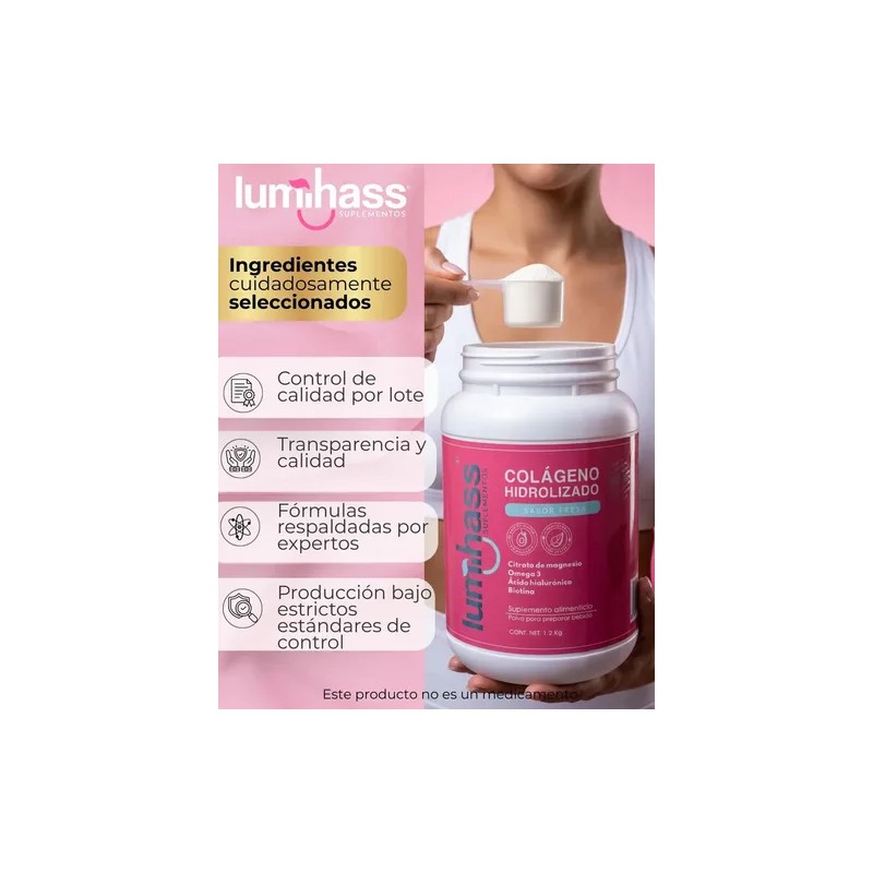 Colágeno Hidrolizado Lumihass Sabor Fresa Porciones Adicionado Omega Extracto Aguacate