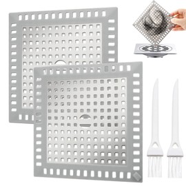 Shower Drain Hair Catcher, 2 Pcs 4.8” Square Shower Hair Drain Catcher Stainless Steel Hair Catcher Shower Drain Cover for Shower Bathtub Bathroom Floor Kitchen Sink, Bathtub Drain Hair Catcher