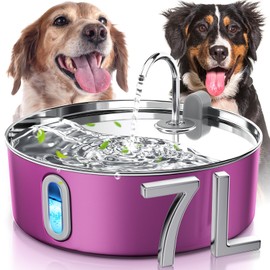 Smartoo Dog Water Fountain for Large Dogs 7L/236oz Stainless Steel Dog Water Bowl Dispenser Automatic Pet Water Fountain, Multi-Filtration Pet Fountain with Ultra-Quiet Pump (Pink)