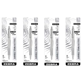 Zebra 29411 F-701 Ballpoint Stainless Steel Retractable Pen, Fine Point, 0.8mm, Black Ink (4)