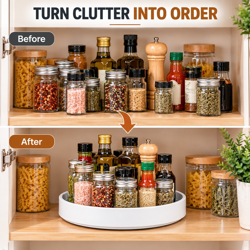 Lazy Susan Organizer, 360° Rotating Non-Slip Turntable with Raised Edge,