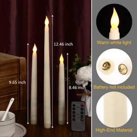 Tuanse 24 Pack Christmas Flameless Flicker Taper Candles with Remote and Timer, Battery Operated LED Warm White Taper Candles Light Bulk for Home Wedding Decoration Gifts