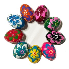 Needzo 9 Hand Painted Ukrainian Wooden Easter Eggs Pysanky Pysanki 2 5/8 Inch, Floral Design, Easter Table Decorations, Handmade