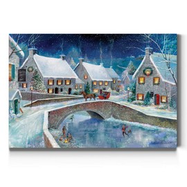 Renditions Gallery Warm Winter Wonderland Wall Art, Snowy Pastoral Scene, Charming Christmas Decorations, Premium Gallery Wrapped Canvas Decor, Ready to Hang, 24 in H x 36 in W, Made in America